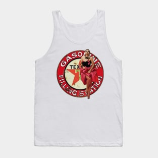 Vintage Texaco Gasoline Filling Station Sign - Pinup Girl Tank Top